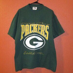 NFL Packers Shirt Brett Farve 1997 Men Large Green Yellow Sports Football Shirt